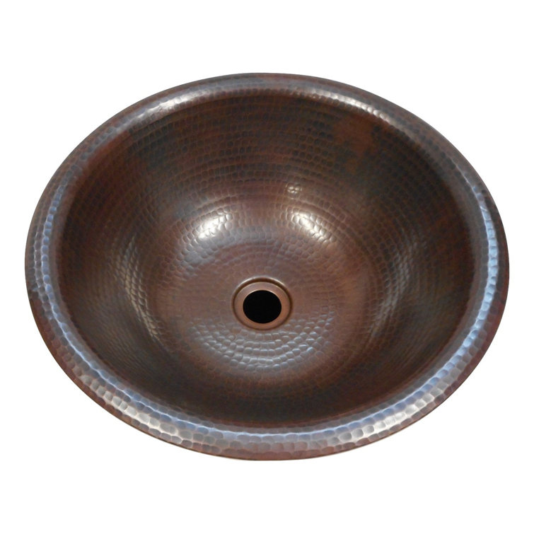 15" Hand-Hammered Round Aged Copper Bathroom Sink