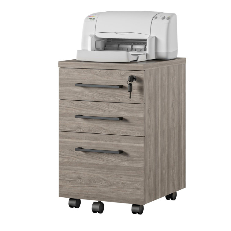 Parkside Light Brown Oak 3-Drawer Lockable Mobile File Cabinet