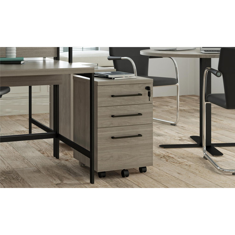 Parkside Light Brown Oak 3-Drawer Lockable Mobile File Cabinet