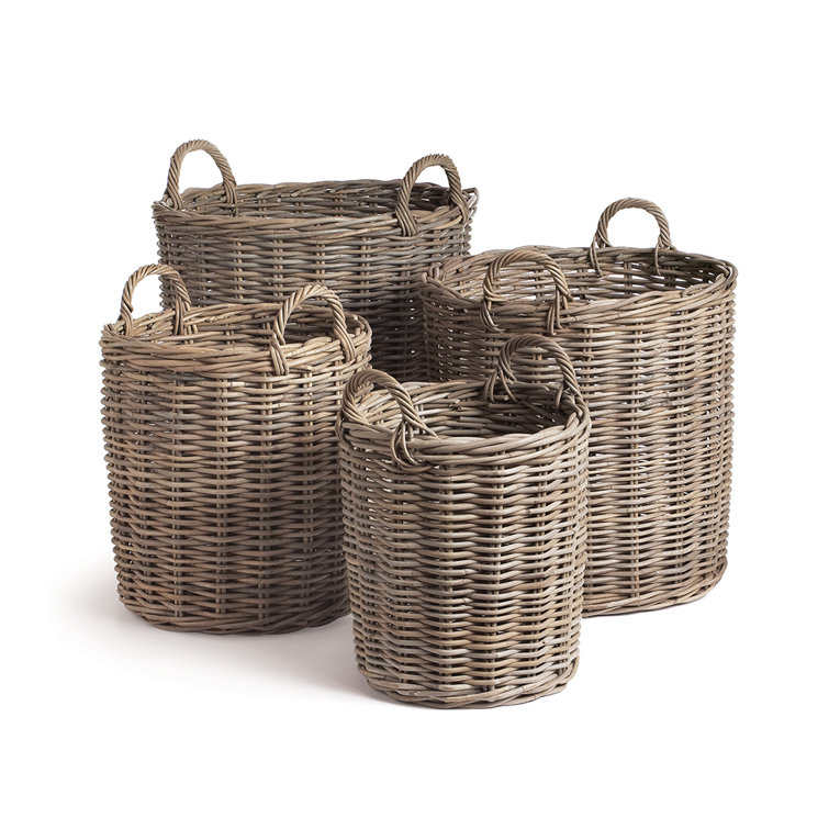 Gray Round Rattan 4-Piece Storage Basket Set