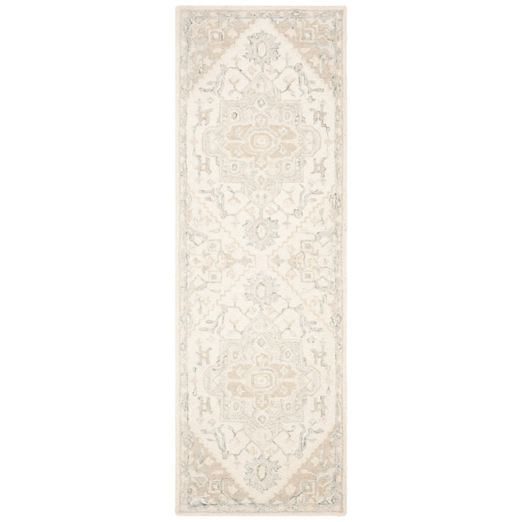Ivory & Beige Handmade Wool Medallion Area Rug - 2'3" x 5'