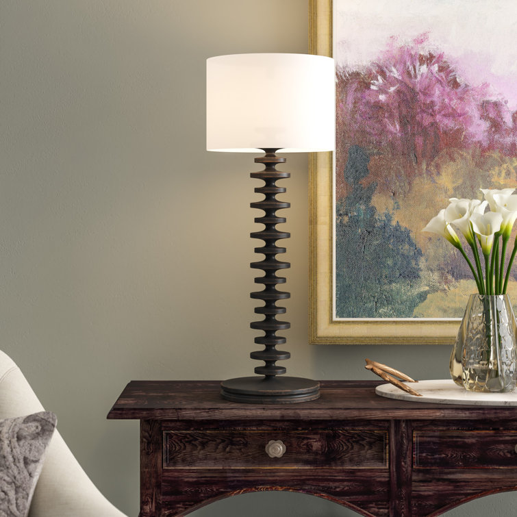 Ebony Birch Wood Table Lamp with Linen Shade