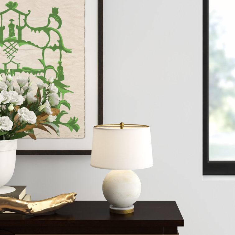 Gilded Gold and Alabaster Table Lamp with Linen Shade