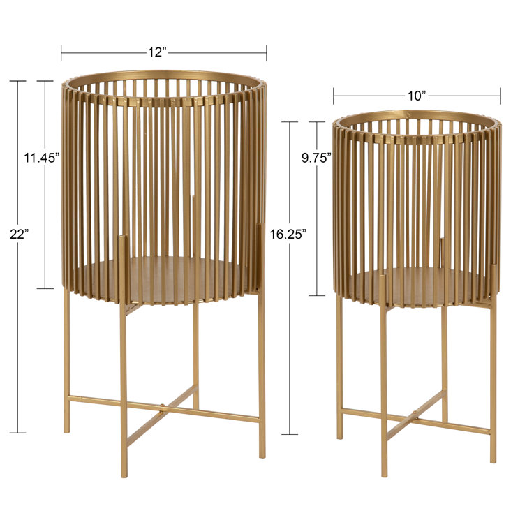Gold Metal Cylindrical Plant Stands - Set of 2