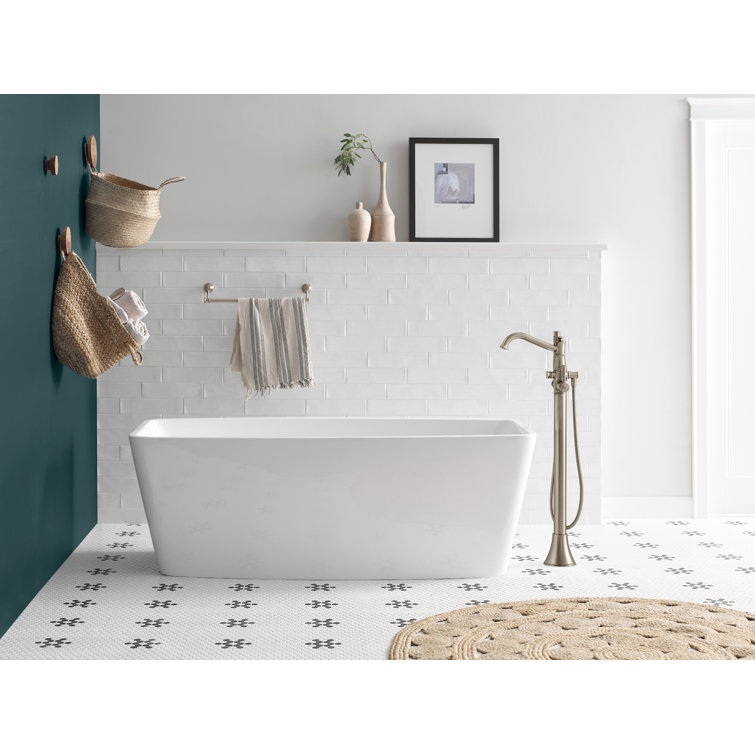Elegant Brushed Nickel 40" Freestanding Tub Filler with Handshower