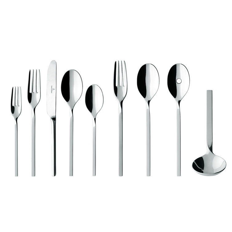New Wave 64-Piece Stainless Steel Flatware Set with Curved Handles