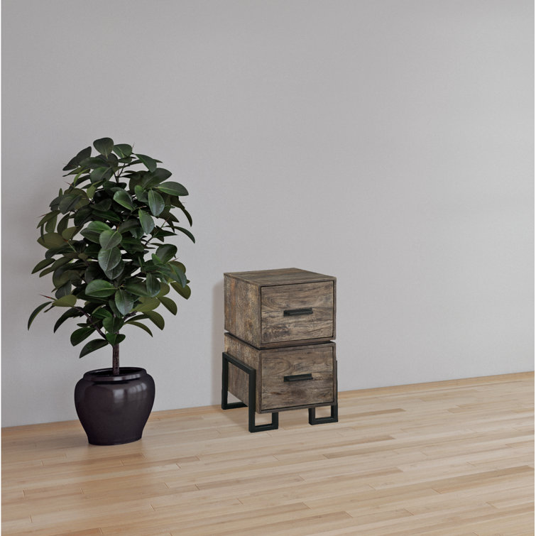 Industrial Black and Brown 2-Drawer Vertical Filing Cabinet