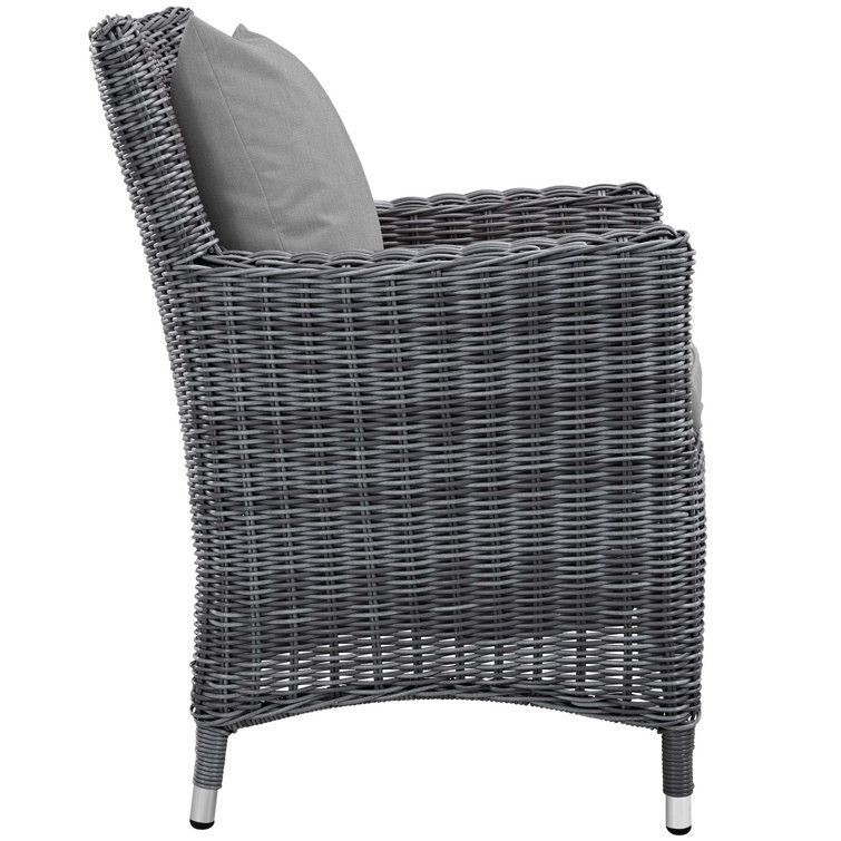 Gray Wicker Rattan Outdoor Dining Armchair with Cushions
