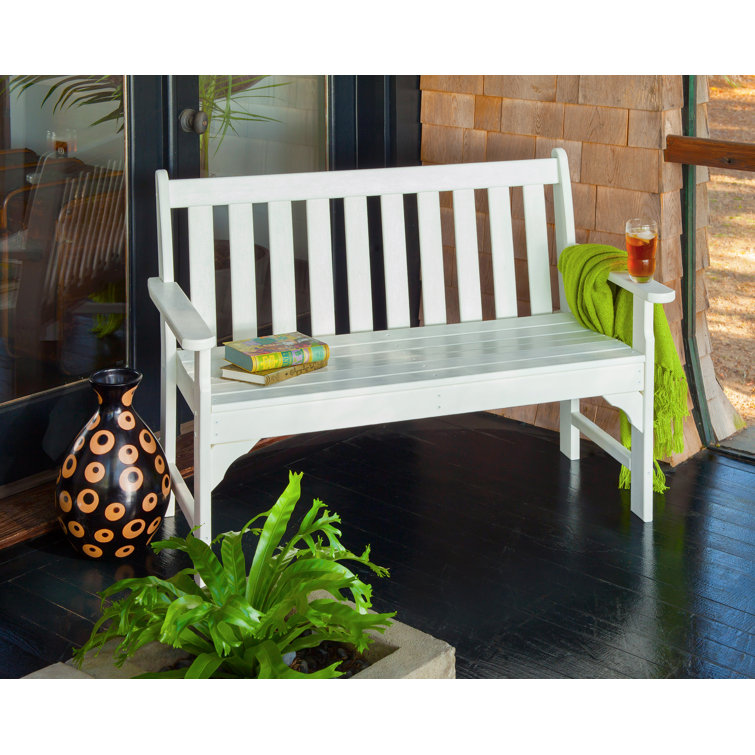 White 48" Weatherproof Slat-Back Outdoor Bench