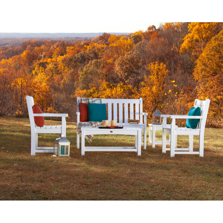 White 48" Weatherproof Slat-Back Outdoor Bench
