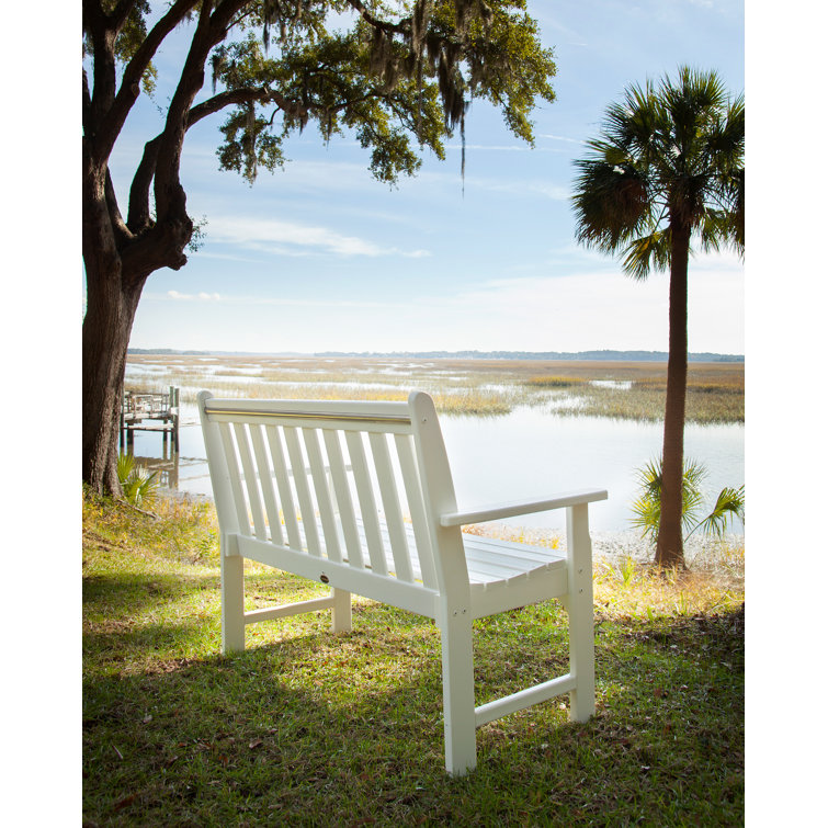 White 48" Weatherproof Slat-Back Outdoor Bench