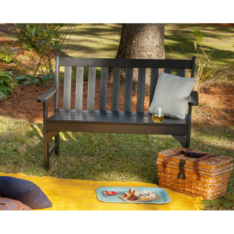 Black Slat-Rail 48" Outdoor Patio Bench