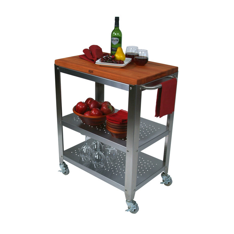 Effingham Cherry and Stainless Steel Butcher Block Kitchen Cart