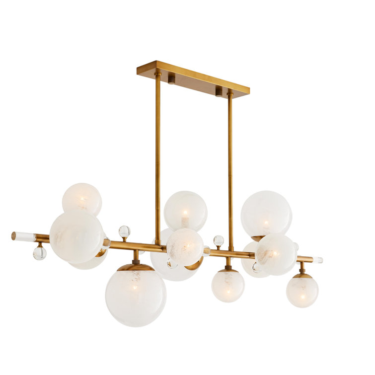 Antique Brass and Crystal 12-Light Chandelier with Opal Glass Globes