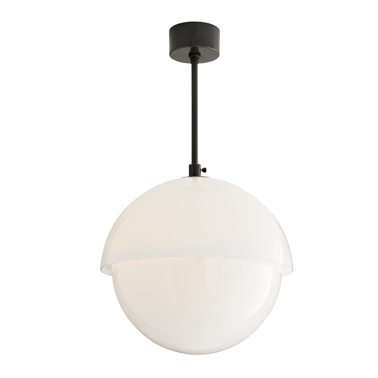 Midcentury Bronze Opal Glass Globe Pendant Light