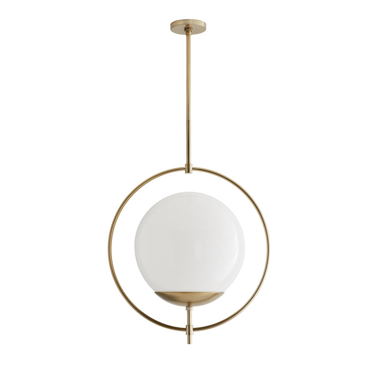 Volta 22" Opal Glass Globe Pendant in Pale Brass