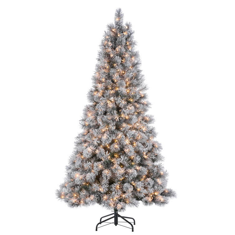 7.5 ft White Flocked Pine Christmas Tree with Clear Lights
