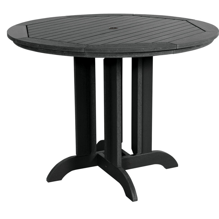 Black Round Counter Height Outdoor Dining Table with Umbrella Hole
