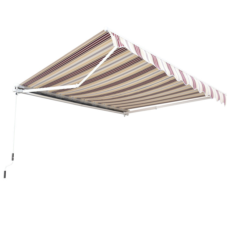 10' x 8' Red and Beige Striped Retractable Patio Awning