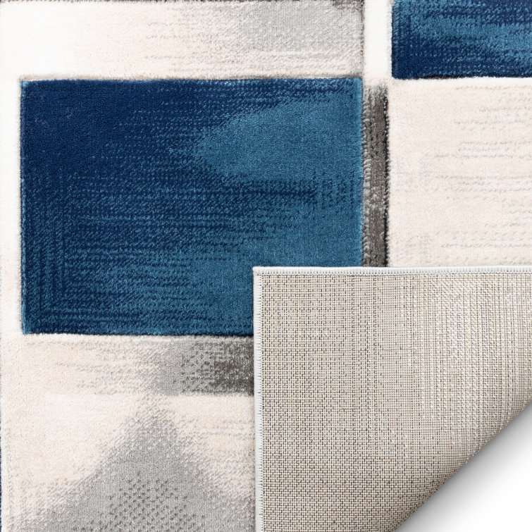 Modern Geometric Blue Synthetic 8' x 10' Easy-Care Area Rug