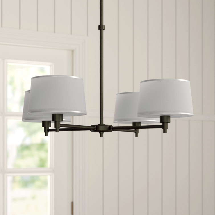 Bronze Drum 35" 4-Light Chandelier with Fabric Shades