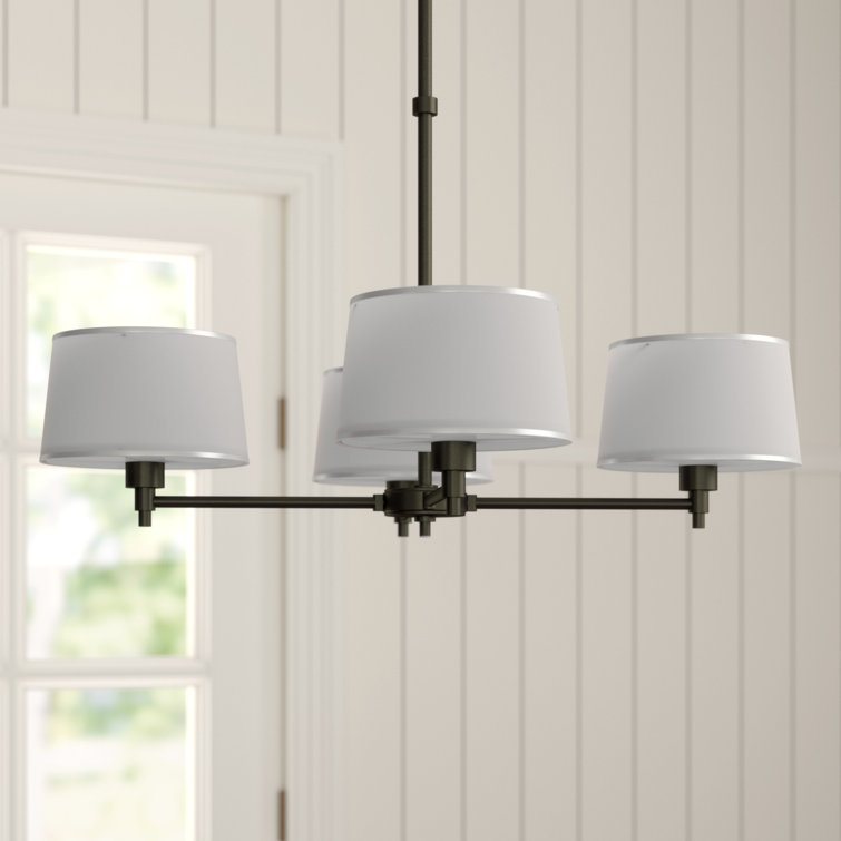 Bronze Drum 35" 4-Light Chandelier with Fabric Shades
