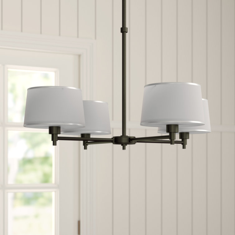 Bronze Drum 35" 4-Light Chandelier with Fabric Shades