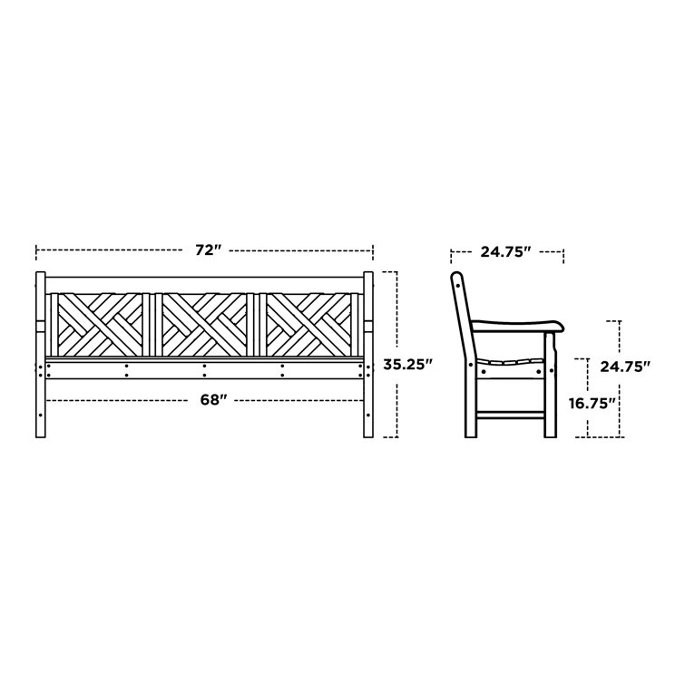 Rockford Chippendale 72" Black Recycled Plastic Outdoor Bench