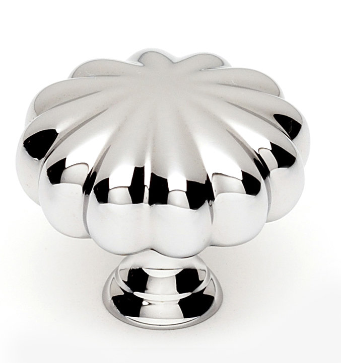 Polished Chrome Scalloped Cabinet Knob with Mounting Hardware