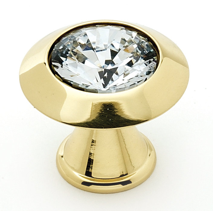 Polished Brass and Crystal Round Cabinet Knob