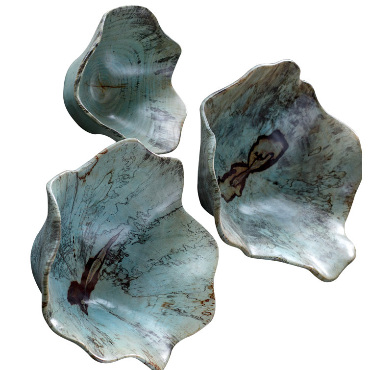 Teo Blue-Green Wood Coastal Wall Art Set