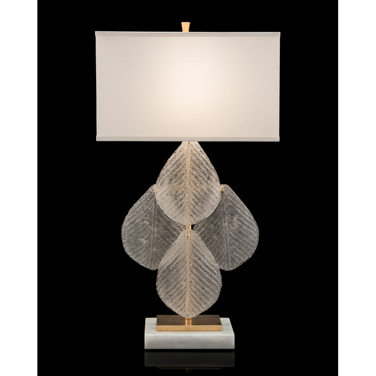 Hand-Carved Frosted Glass Petal Table Lamp with Antique Gold Accents