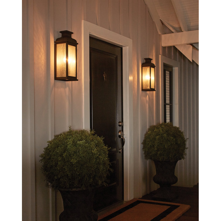 Dark Weathered Zinc Outdoor Wall Sconce with Clear Seeded Glass