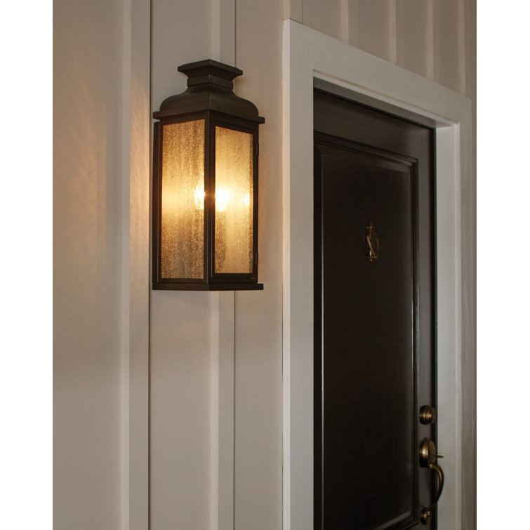 Dark Weathered Zinc Outdoor Wall Sconce with Clear Seeded Glass