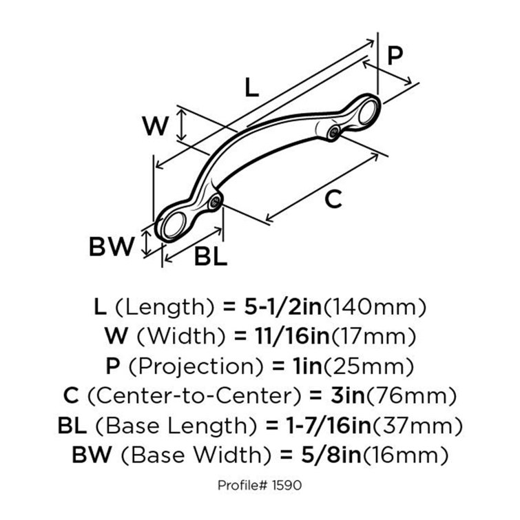 Matte Black 3-Inch Center to Center Arch Pull