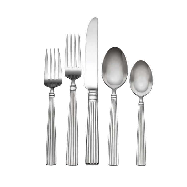 Elegant Stainless Steel 65-Piece Flatware Set with Pinstriped Handles