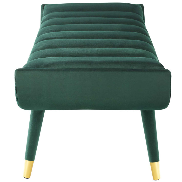 Elegant Green Velvet 53.5" Accent Bench with Gold Metal Accents