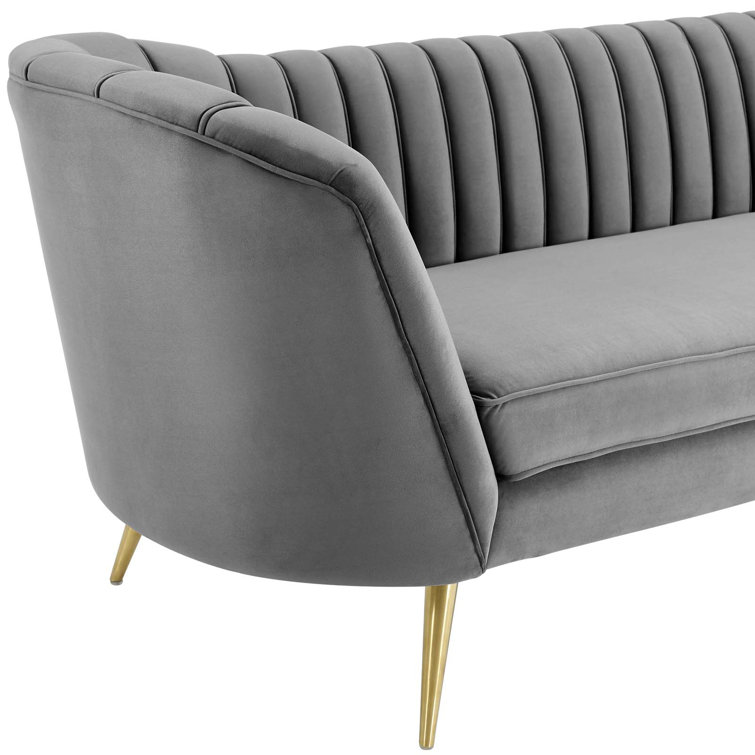 Elegant Gray Velvet Tufted Sofa with Gold Steel Legs