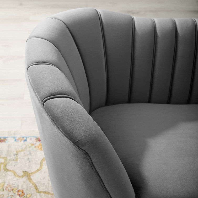 Elegant Gray Velvet Tufted Sofa with Gold Steel Legs