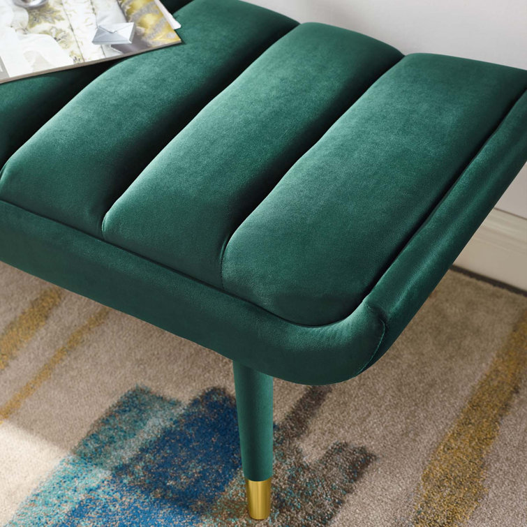Elegant Green Velvet 53.5" Accent Bench with Gold Metal Accents