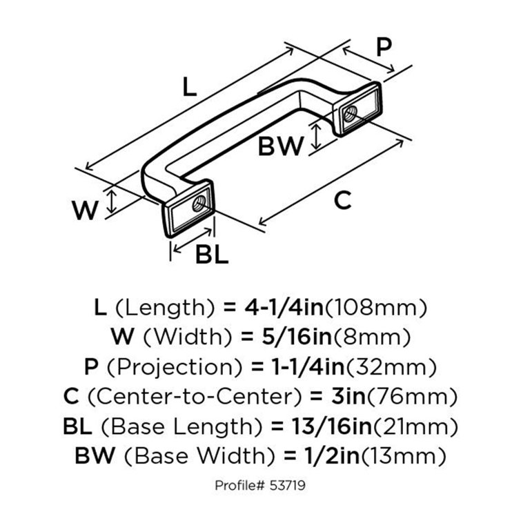 Graphite 3" Industrial Cabinet Drawer Pull with Mounting Hardware
