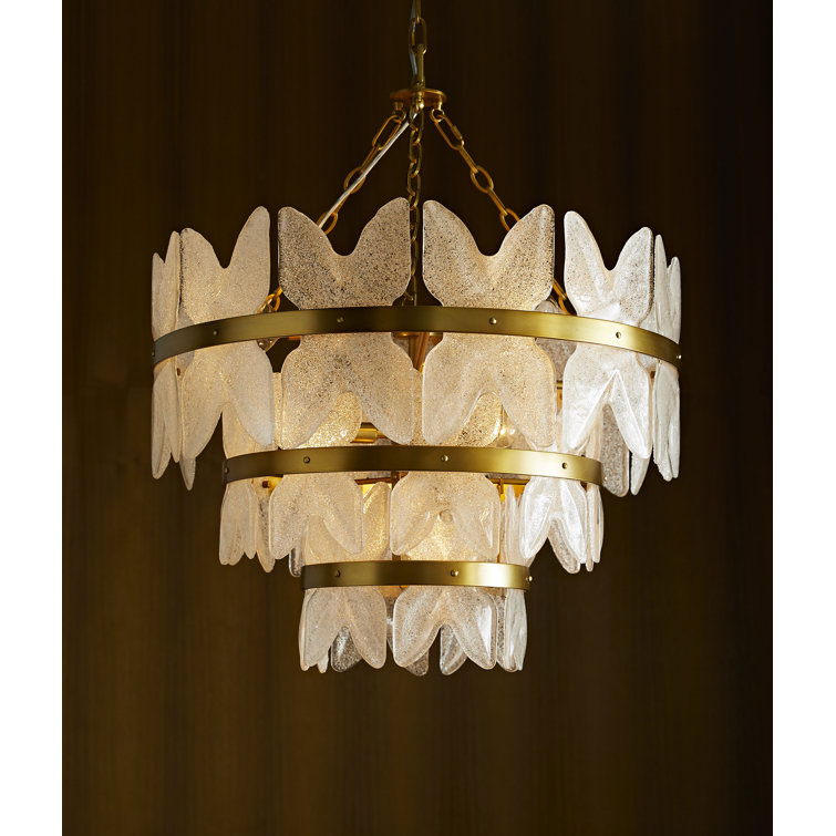 Antique Brass 36" Outdoor Chandelier with Seeded Glass Plates