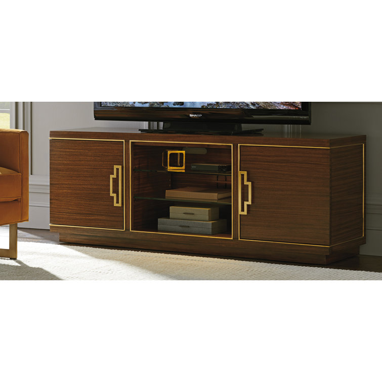 Aventura Aria 72" Transitional Zebrano Wood Media Console with Gold Accents