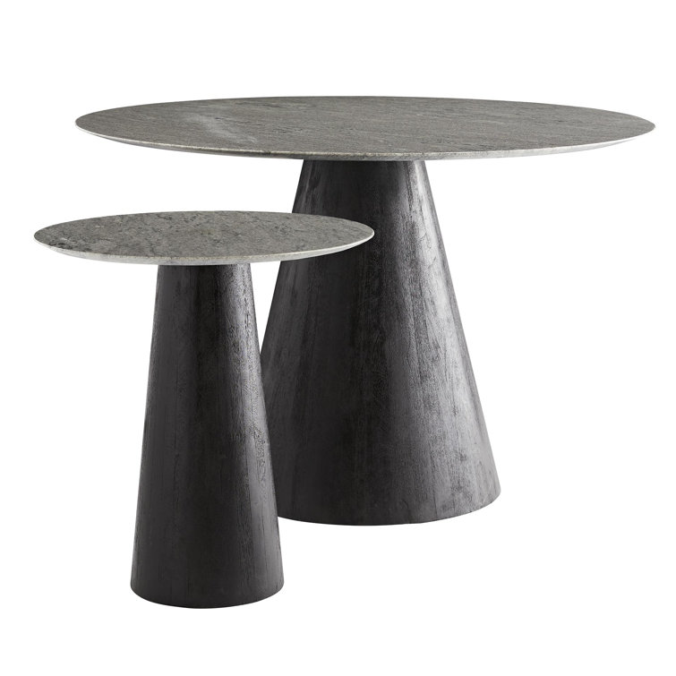 Theodore Round Gray Marble and Wood Dining Table