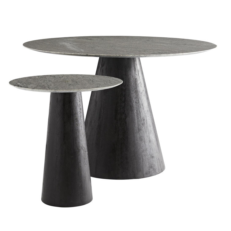Round Gray Marble and Ebony Wood End Table