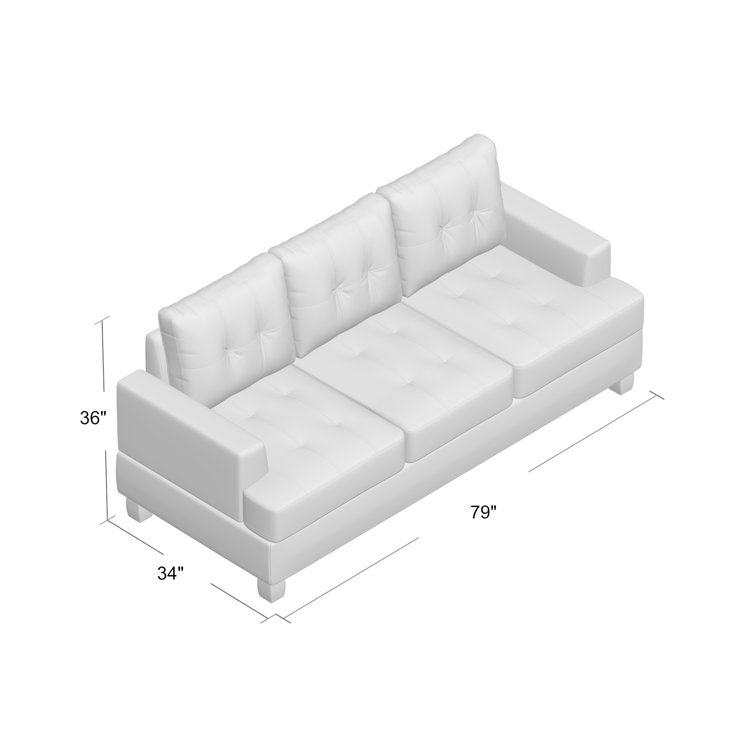Black Tufted Faux Leather Three Piece Sofa with Wood Track Arm