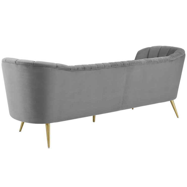 Elegant Gray Velvet Tufted Sofa with Gold Steel Legs