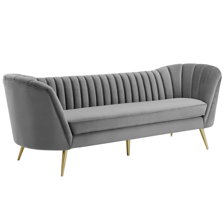 Elegant Gray Velvet Tufted Sofa with Gold Steel Legs