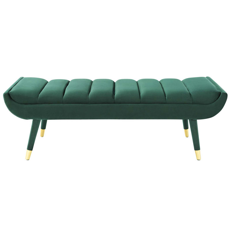 Elegant Green Velvet 53.5" Accent Bench with Gold Metal Accents