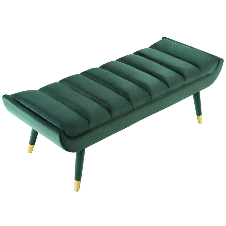 Elegant Green Velvet 53.5" Accent Bench with Gold Metal Accents